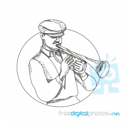 Jazz Musician Playing Trumpet Doodle Art Stock Image