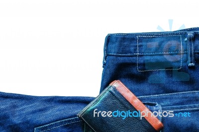 Jeans And Wallet On White Background Stock Photo