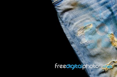 Jeans Lack On The Black Background For Isolate Stock Photo