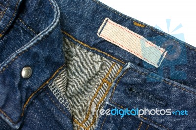 Jeans With Blank White Cloth Label Stock Photo