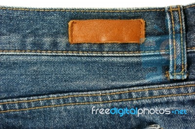 Jeans With Leather Label Texture Stock Photo