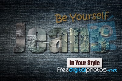 Jeans Word On Denim Background Stock Photo