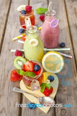 Jelly And Fruit Smoothie. Healthy Summer Treat Stock Photo