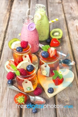 Jelly And Fruit Smoothie. Healthy Summer Treat Stock Photo