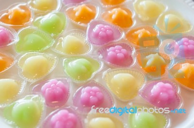 Jelly Colorful Cocktail In Cup Thai Taste Background, Dessert Sweets Menu Stock Photo