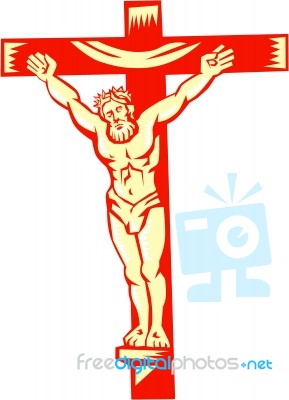 Jesus Christ On Cross Woodcut Stock Image