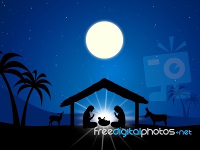 Jesus Manger Shows Birth Of Christ And Christianity Stock Image