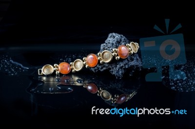 Jewelry Bracelet With Amber And Silver Beads Stock Photo