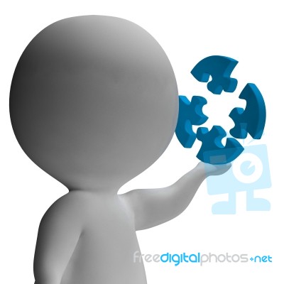 Jigsaw Pieces And 3d Character Showing Solving And Strategy Stock Image