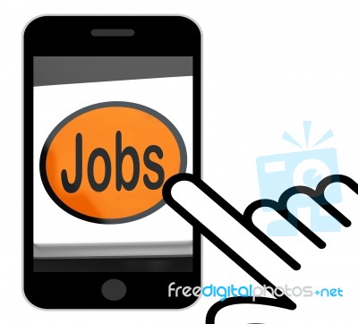 Jobs Button Displays Hiring Recruitment Online Hire Job Stock Image