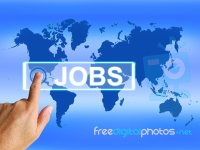 Jobs Map Represents Worldwide Or Internet Career Searching Stock Image