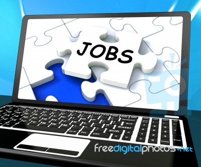 Jobs On Laptop Shows Online Application Or Hiring Stock Image