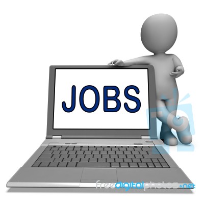 Jobs On Laptop Shows Profession Employment Or Hiring Online Stock Image