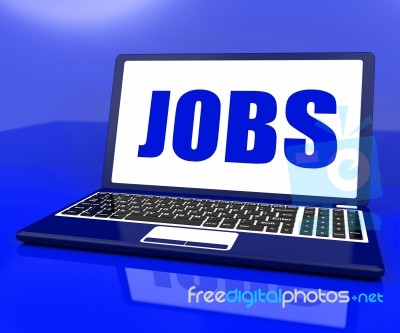 Jobs On Laptop Shows Recruitment Employment Or Hiring Online Stock Image