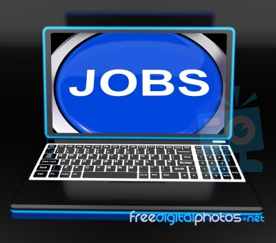 Jobs On Laptop Shows Unemployment Employment Or Hiring Online Stock Image