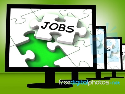 Jobs On Monitors Showing Working From Home Stock Image