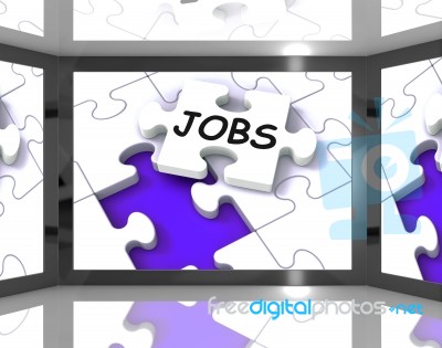 Jobs On Screen Showing Job Recruitment Stock Image