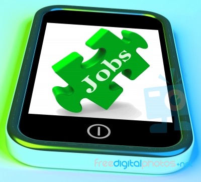 Jobs Phone Shows Unemployment Employment Or Mobile Hiring Stock Image