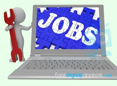 Jobs Puzzle Shows Careers Online 3d Rendering Stock Image