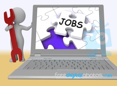 Jobs Puzzle Shows Employment Guidance 3d Rendering Stock Image