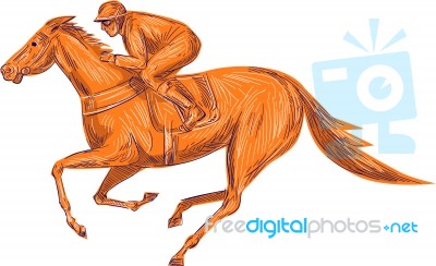 Jockey Horse Racing Drawing Stock Image