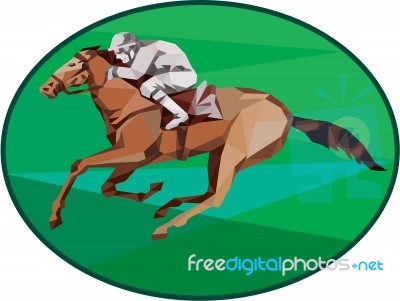 Jockey Horse Racing Oval Low Polygon Stock Image