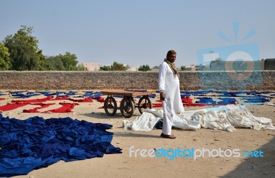 Jodhpur, India - January 2, 2015: Textile Worker In A Small Fact… Stock Photo