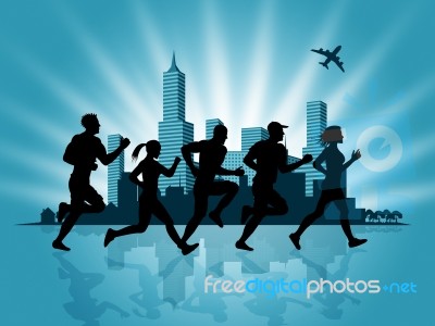 Jogging City Shows Get Fit And Cityscape Stock Image