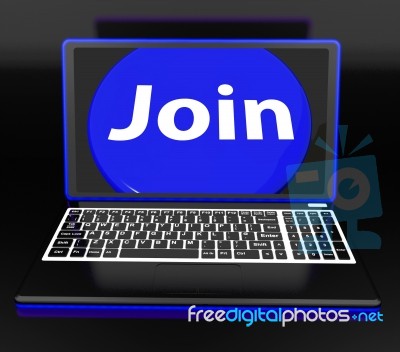 Join On Laptop Shows Subscribing Membership Or Volunteer Online Stock Image