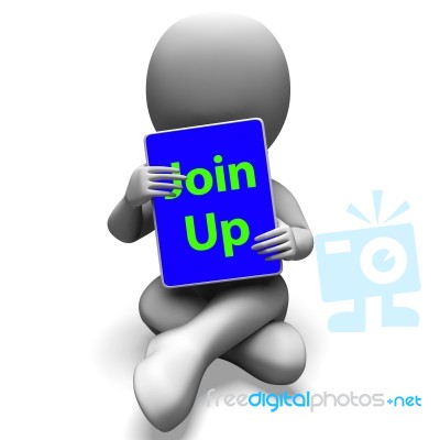 Join Up Tablet Character Shows Subscription Membership And Regis… Stock Image