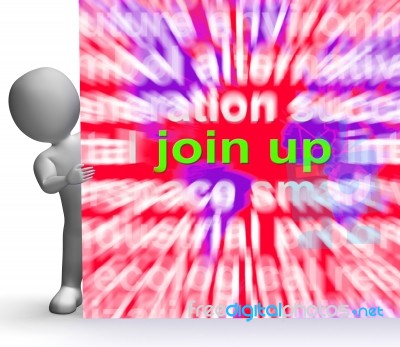 Join Up Word Cloud Sign Shows Joining Membership Register Stock Image