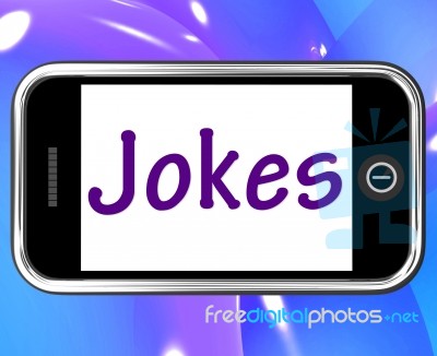 Jokes Smartphone Means Humour And Laughs On Web Stock Image