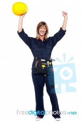 Jubilant Female Architect Celebrating Success Stock Photo