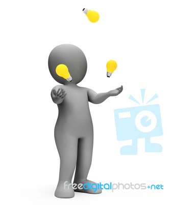 Juggle Lightbulbs Means Power Source And Agility 3d Rendering Stock Image