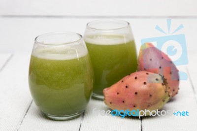 Juice Made From Opuntia Ficus-indica Cactus Fruits On A White Background Stock Photo