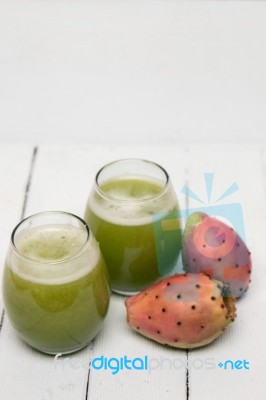 Juice Made From Opuntia Ficus-indica Cactus Fruits On A White Background Stock Photo