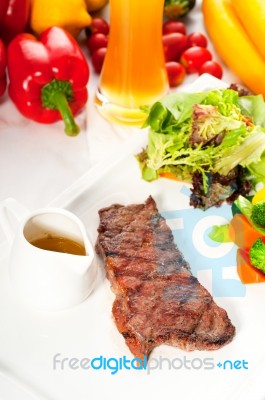 Juicy Bbq Grilled Rib Eye ,ribeye Steak And Vegetables Stock Photo