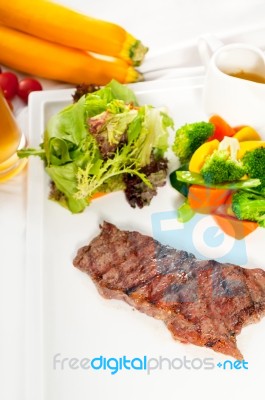 Juicy Bbq Grilled Rib Eye ,ribeye Steak And Vegetables Stock Photo