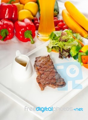 Juicy Bbq Grilled Rib Eye ,ribeye Steak And Vegetables Stock Photo