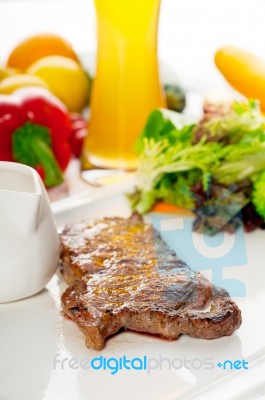 Juicy Bbq Grilled Rib Eye ,ribeye Steak And Vegetables Stock Photo