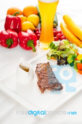 Juicy Bbq Grilled Rib Eye ,ribeye Steak And Vegetables Stock Photo