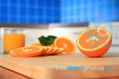 Juicy Orange On The Kitchen Stock Photo