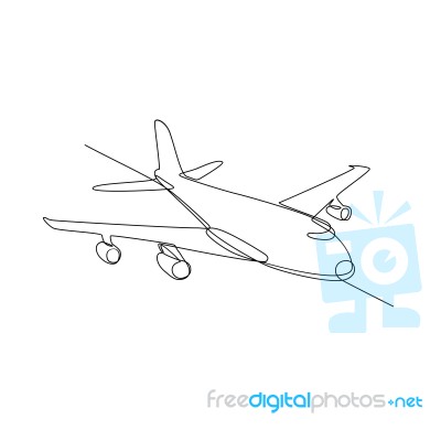 Jumbo Jet Plane Airliner Continuous Line Stock Image