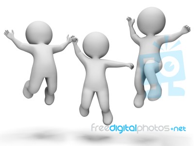 Jump Happy Indicates Happiness Joyful And Render 3d Rendering Stock Image