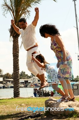 Jump Together Stock Photo