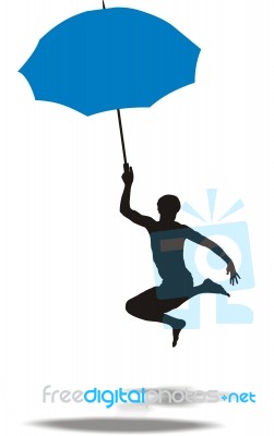 Jumping Man With Umbrella Stock Image