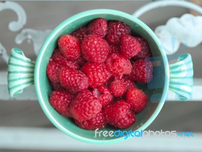 Just Picked Berries Of Raspberry In Ancient Cup Lost In Garden I… Stock Photo