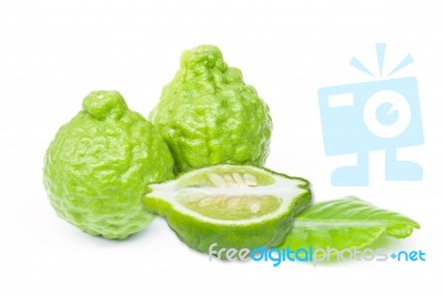 Kaffir Lime Isolated On White Background Stock Photo