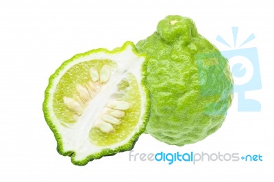 Kaffir Lime Isolated On White Background Stock Photo