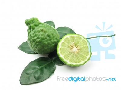 Kaffir Lime With Leaves Stock Photo